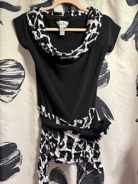 Joseph Ribkoff Black and White Printed Cowl Tunic